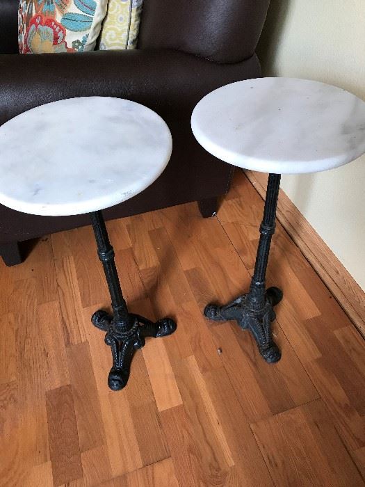 Nice Iron Bottom Marble Top End Tables