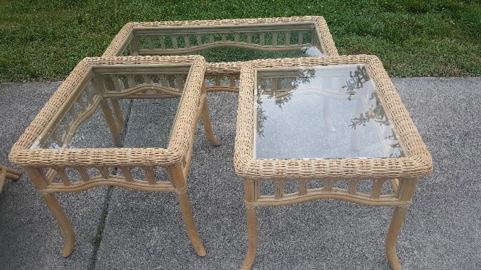 Lane wicker glass topped tables