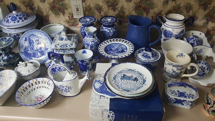 Lots of blue and white pottery