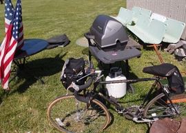 Fiberglass benches, barely used gas grill, bike, outdoor furniture!