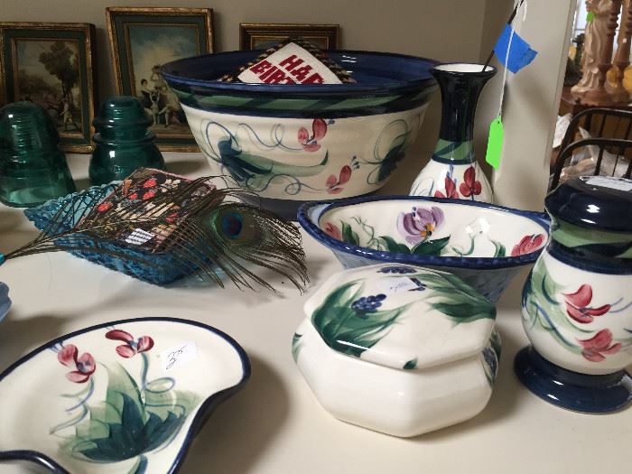 Hand painted pottery from bowls to small dish