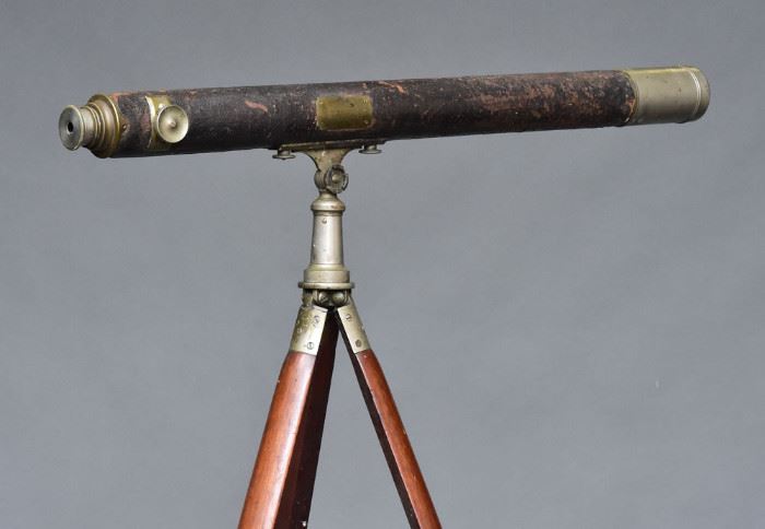 J. H. Steward Telescope
37" long with tripod stand
in original wooden case
awarded as "1st Prize 200 Yards" shooting
competition, National Rifle Association,
Wimbledon, 1885 won by John McKenna
together with a photo and silver plated award
platter from the Ulster Rifle Association
dated 1864 & 1868