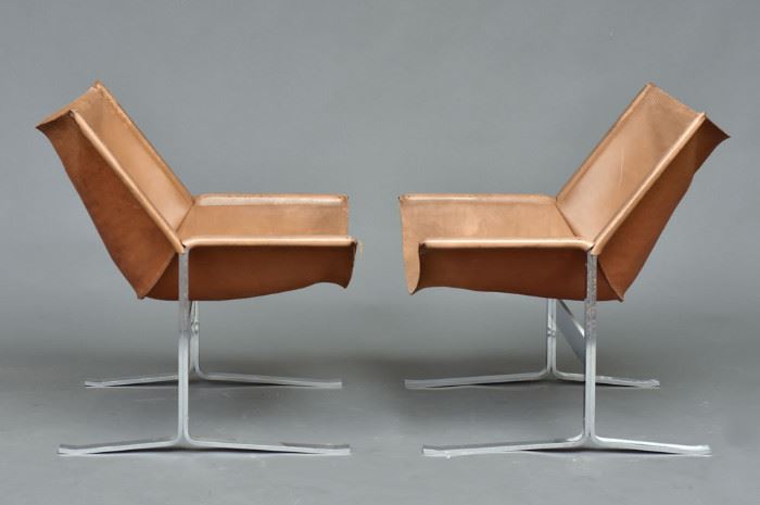 Clement Meadmore	
Pair of Stainless Steel and 
Leather Sling Chairs
28 1/2" x 28", 28" high
circa 1960's