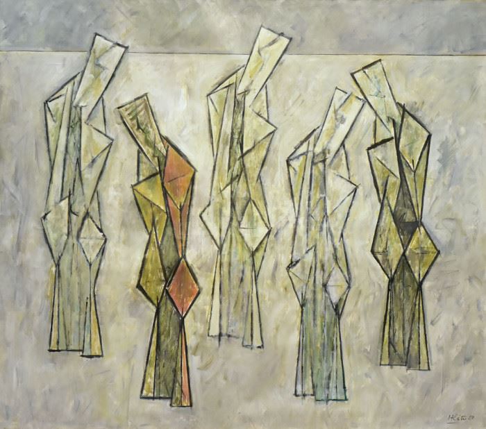Alfredo Hlito 	
Groupo de Effigies III
52" x 60" oil on canvas
signed and dated 1980 lower right
titled verso