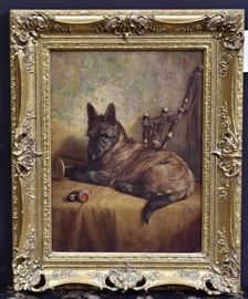 Circle of John Fitz Marshall	
Terrier with Bagpipe
16" x 12" oil on canvas
signed lower left