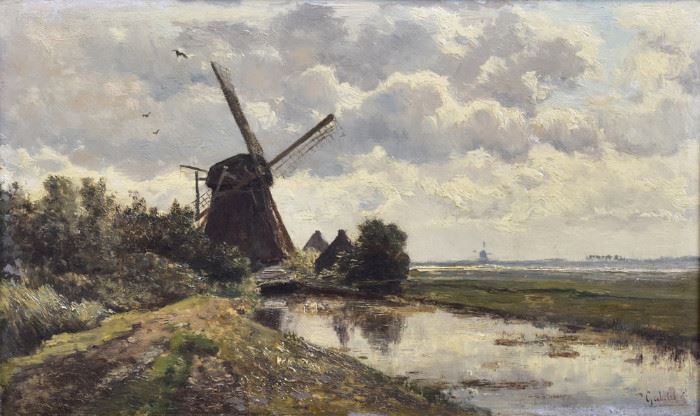 Paul Gabriel
Dutch Landscape with Windmill
8 3/4" x 14" oil on panel
signed lower right