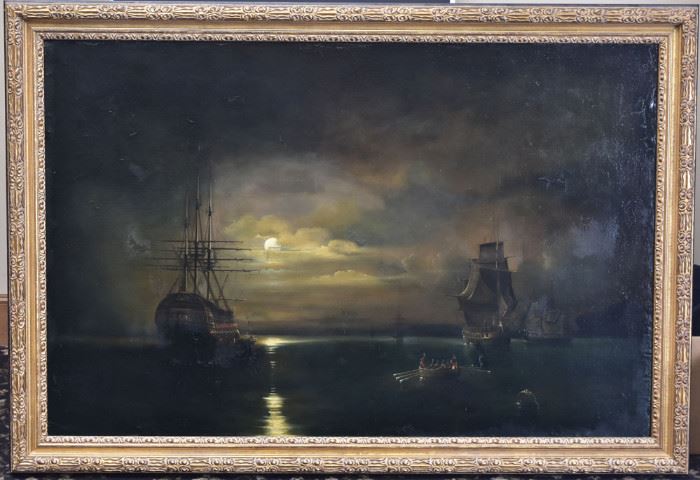 Circle of James Edward Buttersworth
Harbor Scene in Moonlight
41 1/2" x 63" oil on canvas
unsigned