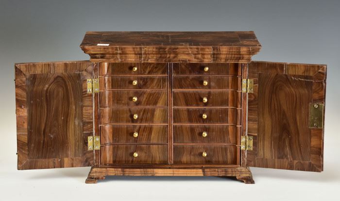 Continental Valuables Cabinet
with twelve fitted drawers
13 1/2" x 7 1/4", 10 3/4" high
late 18th century