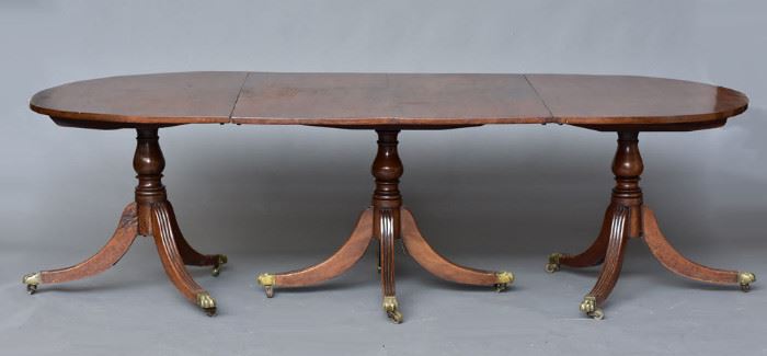 George III Triple Pedestal Dining Table
93" x 46", 27" high
with two leaves
late 18th century