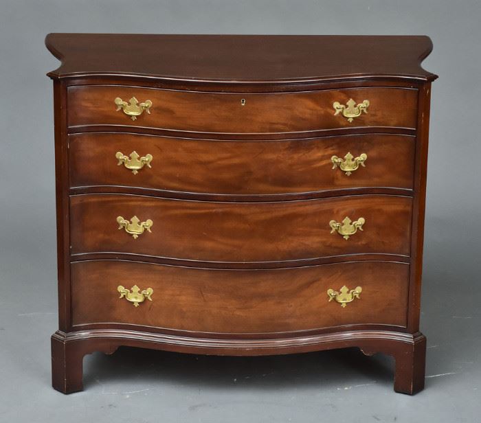 Saybolt Cleland Mahogany Chest of Drawers	
four drawers with shaped top and sides
45" x 22", 36 1/2" high
20th century