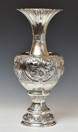 Sterling Silver Trumpet Vase
with embossed flowers
20" high
48.5 troy ounces
