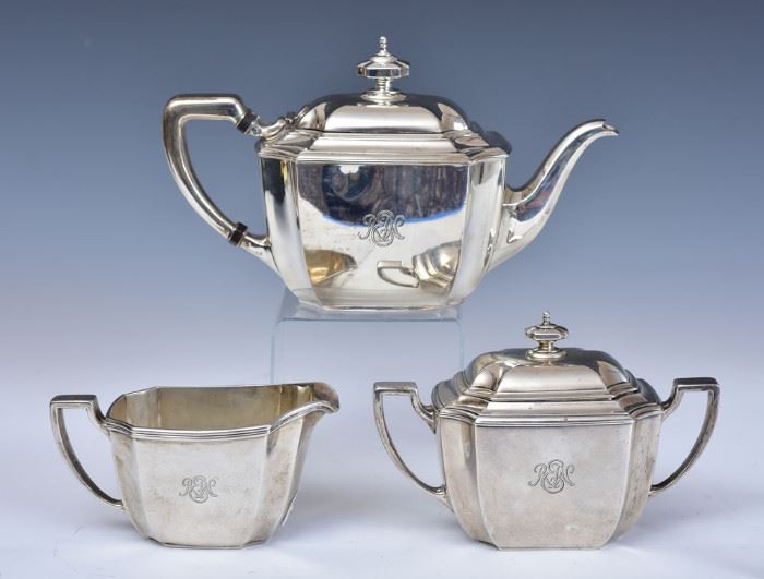 Tiffany & Co. Sterling Silver Tea Set
consisting of teapot, cream and sugar
44.3 troy ounces