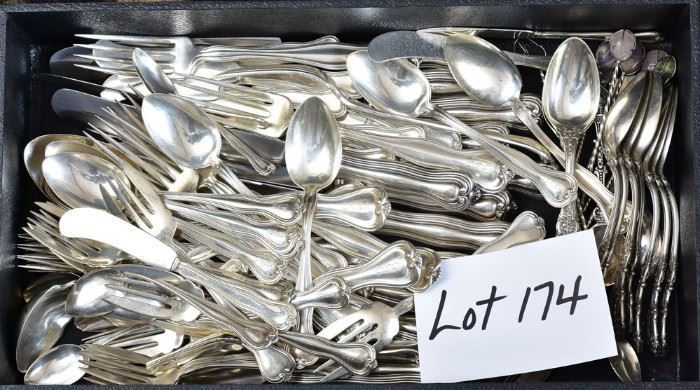 Partial Set of Sterling Silver Watson Flatware
Mt. Vernon pattern
54 pieces together with nine
Wallace, Grand Baroque spoons
and other misc. sterling spoons
69 troy ounces