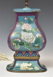 Chinese Cloisonne Vase
10" high, now converted to a lamp
on a paint decorated wooden base