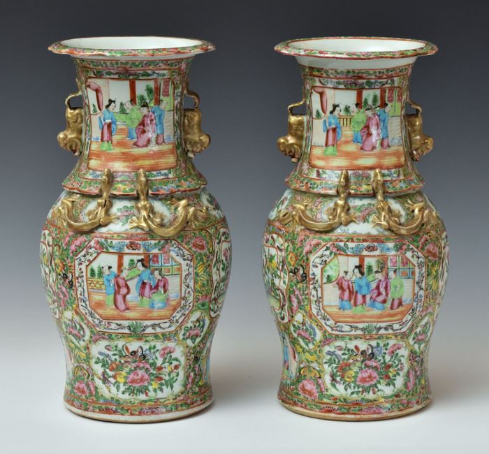 Pair Chinese Export Rose Medallion Vases
14" high
late 19th century