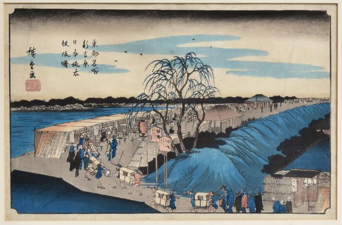 Hiroshige Woodblock Print
Daybreak at Yemonzak
8 1/2" x 13 1/2" (image)