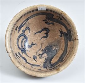 Asian Crackle Glaze Porcelain Bowl
with Blue Dragon
7 7/8" diameter, 4 1/4" high