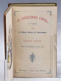 Charles Dickens, A Christmas Carol
London: Chapman & Hall, 1843. 
First edition, first issue, with "Stave I" 
on the first page of text, illustrated with
four full page hand-colored illustrations