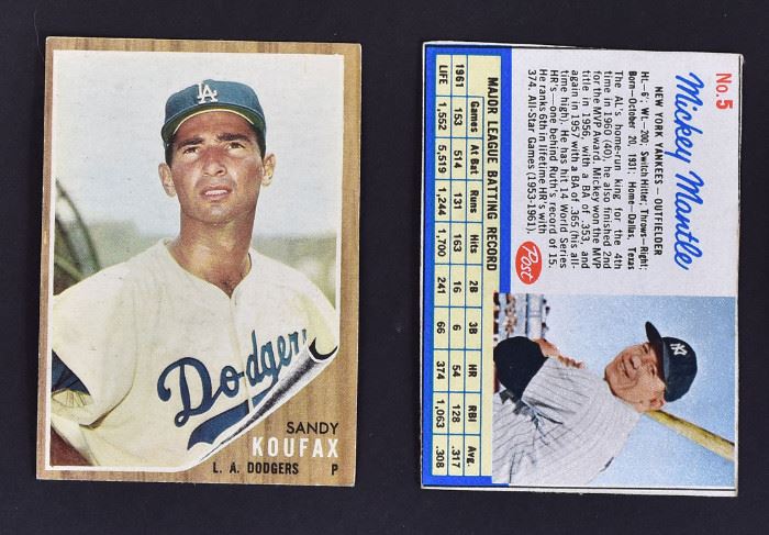 Collection of 1960's Baseball Cards
over 1100, mostly Topps, predominantly 1960-1964
including: 62T Koufax, ex, 62T Kaline ex,
60T Koufax, vg, 62 Post Mickey Mantle, 
60T Aaron All Star, ex, 63T Gaylord Perry (2), both ex,