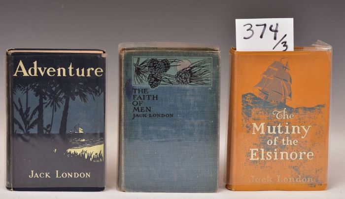Jack London Novels (3)
"Adventure", 1911, "The Faith of Men", 1904, 
and "The Mutiny of the Elsinore", 1914
all printed by The Macmillan Co., NY