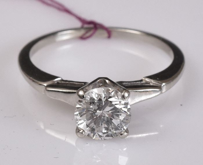 14k White Gold Diamond Solitaire Ring
approximately 1.2 ct diamond
ring size 7 1/4, 1.7 dwt gross