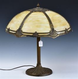 Miller Slag Glass Parlor Lamp
19" diameter shade, 20" high
base is signed