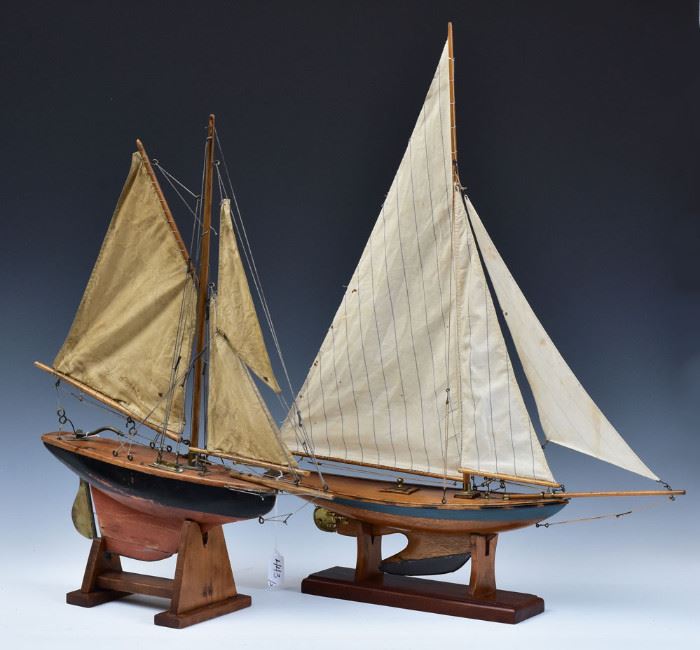 Pair of Wooden Pond Boats	
24" and 18" long
early 20th century