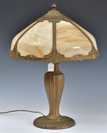 Slag Glass Parlor Lamp
16 1/2" diameter shade, 22 1/2" high
attributed to Miller, unsigned