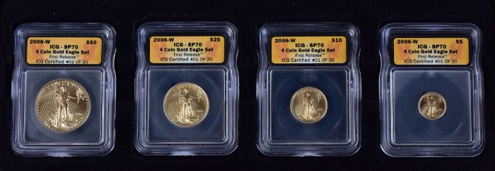 2006W Four Coin Gold Eagle Set
First Release, IGC-SP70
$50, $25, $10 and $5
ICG Certified #1 of 20
in a fitted display box