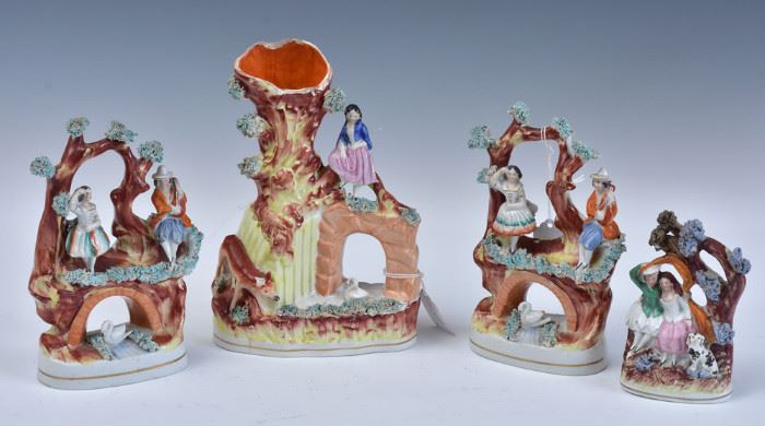 Staffordshire Pottery Figures (4)	
with bocage
the tallest 8 3/4" high
19th century