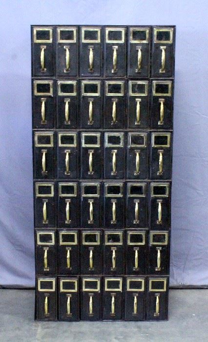 Antique Upright Vertical Metal Legal File Cabinet, 36 Drawers, 30" x 66" x 14"