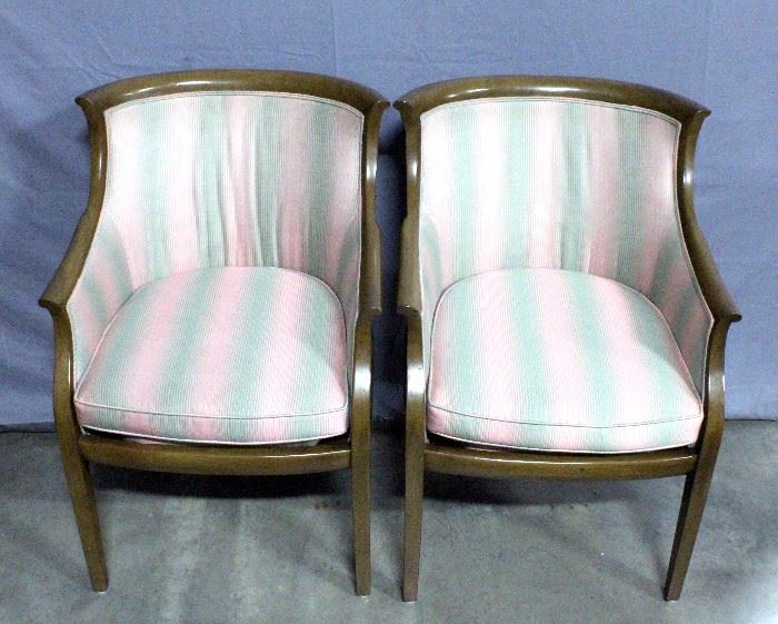 Pair of Vintage Upholstered Arm Chairs with Wood Frames