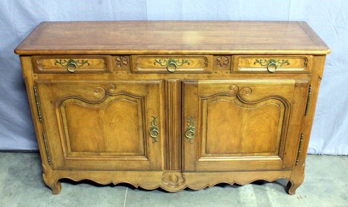 Buffet Table with Carved Design, 3 Dovetail Constructed Drawers, Cloth-Lined Drawers for Flatware, 2-Door Bottom Cabinet, 57"W x 36"H x 17"D