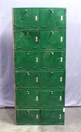 Brodhead- Garret Co Vintage Green Gym Locker Unit with 12 Lockers, Cleveland, Ohio, 6 Feet x 31"H x 21.5"D