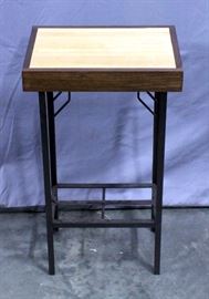 Side Table with Vintage Bowling Alley Maple Top and Steel Base, 17" W x 31"H x 12"D