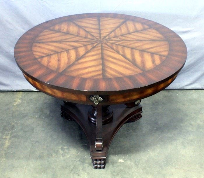Single Pedestal Faux Wood Card Table with Web Style Top and Decorative Base 42"Dia x 30"H