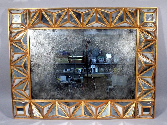 John Richard Fine Furniture Geometric Triangular and Cube Framed Wall Mirror, 39.5" x 51"