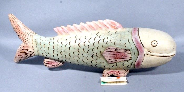 Large Decorative Teakwood Fish Centerpiece Carved in Malaysia, 29"L x 10"H
