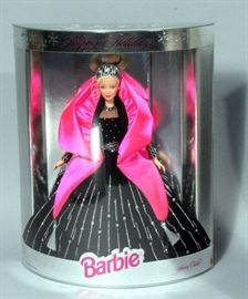 Barbies, Qty 7, 2002 Pink, Blushing Bride, Birthday Woshes, Celebration / Holiday Barbies, Winter Velvet Barbie and Winter Rhapsody Barbies