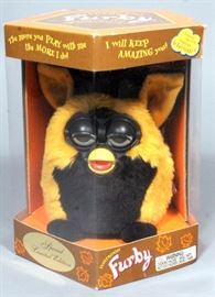 1999 Furby By Tiger, Special Limited Edition, Model 70-887, Witch Hat / Autumn, Mint In Box, Orange & Black With Brown Eyes