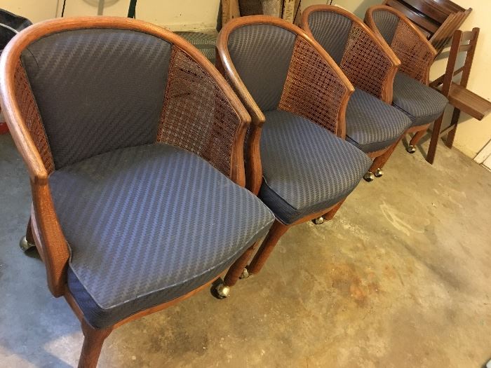 Hendredon Fine Furniture Set of 4 Vintage Cane Club Chairs w Castors (Rolling)