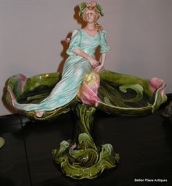 Art Nouveau Majolica  Figural Compote
