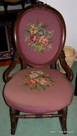 Victorian Rocker , Needlepoint seat and back.
