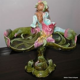 Art Nouveau Majolica  Figural Compote
