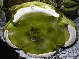 Art Nouveau Majolica  Figural Compote showing the Base marks.