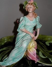 Art Nouveau Majolica  Figural Compote