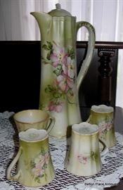 Nippon Porcelain Hot Chocolate Pot with 4 small demitasse cups.