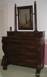 Flame Mahogany  Empire Dresser, gothic style Mirror stands.