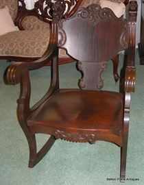 Mahogany Rocker, Griffins on both top backs of chair, excellent condition, late 19th Century.