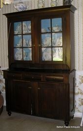 Primitive Kitchen Cabinet Walnut, there is a broken pane top left ...this particular piece was in the Home of Governor Hardee and his Wife, as shown in a photo below near bottom of photos.
